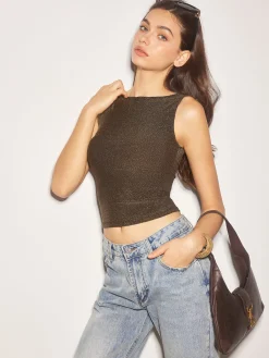 Clearance Elegant Purl Crop Tank Top Crop Tops|Tank Tops & Camis