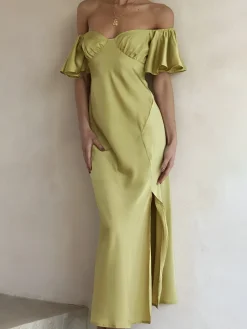Outlet Elegant Ruffle Sleeve Split Long Dress Cocktail & Party Dresses|Vacation Dresses