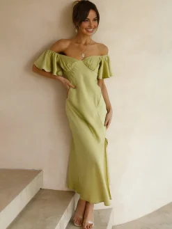 Outlet Elegant Ruffle Sleeve Split Long Dress Cocktail & Party Dresses|Vacation Dresses