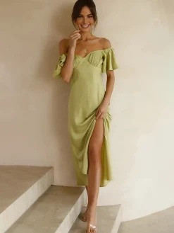 Outlet Elegant Ruffle Sleeve Split Long Dress Cocktail & Party Dresses|Vacation Dresses