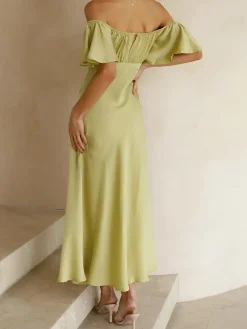 Outlet Elegant Ruffle Sleeve Split Long Dress Cocktail & Party Dresses|Vacation Dresses