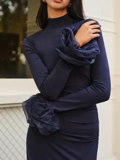 Discount Elegant Ruffle Split Jersey Long Dress Cocktail & Party Dresses|Long Dresses