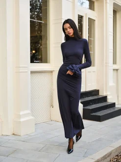Clearance Elegant Ruffle Split Jersey Long Dress Cocktail & Party Dresses|Long Dresses