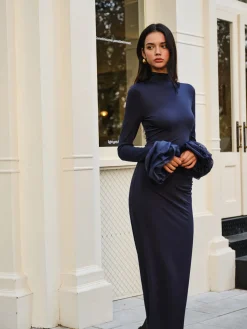 Clearance Elegant Ruffle Split Jersey Long Dress Cocktail & Party Dresses|Long Dresses