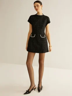 Discount Elegant Short Sleeve Tweed Dress Casual Dresses|Work Dresses
