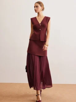 Hot Elegant Sleeveless Panel Skirt Set Skirt Sets|Long Sleeve Sets
