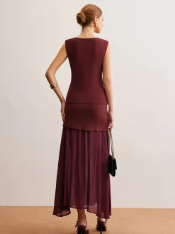Hot Elegant Sleeveless Panel Skirt Set Skirt Sets|Long Sleeve Sets