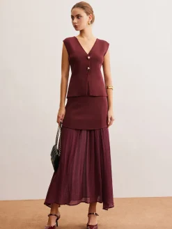 Hot Elegant Sleeveless Panel Skirt Set Skirt Sets|Long Sleeve Sets