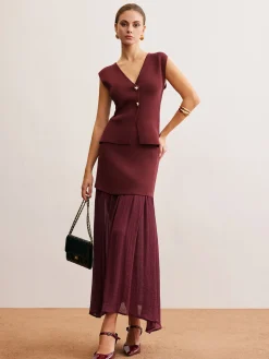 Hot Elegant Sleeveless Panel Skirt Set Skirt Sets|Long Sleeve Sets