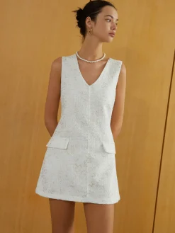 Discount Elegant Sleeveless V-Neck Short Dress White Dresses|Casual Dresses