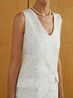 Discount Elegant Sleeveless V-Neck Short Dress White Dresses|Casual Dresses