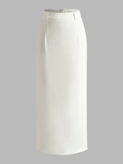New Elegant Slit Back Maxi Skirt Without Belt Skirts|Bottoms