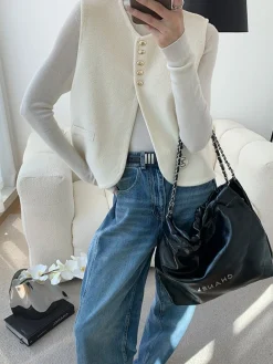 Online Elegant Split Sweater Vest Sweater Vests|Sweaters & Cardigans