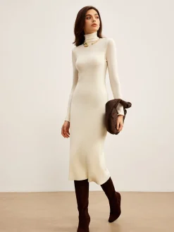 Sale Elegant Turtleneck Panel Sweater Dress Sweater Dresses|Sweater Dresses