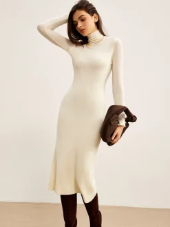 Sale Elegant Turtleneck Panel Sweater Dress Sweater Dresses|Sweater Dresses