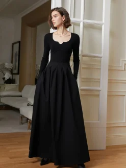 Sale Elegant Umbrella-Shape Panel Dress Black Dresses|Casual Dresses