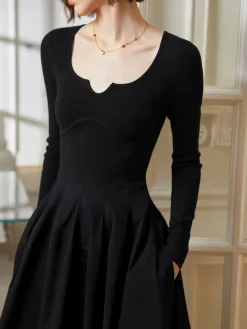 Sale Elegant Umbrella-Shape Panel Dress Black Dresses|Casual Dresses