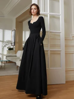 Sale Elegant Umbrella-Shape Panel Dress Black Dresses|Casual Dresses