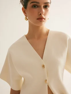 Sale Elegant V-Neck Button Knit Top Sweater Tops|Sweaters & Cardigans