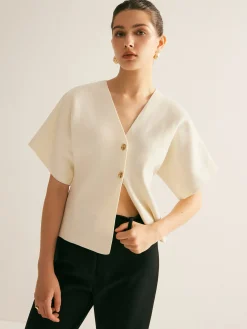 Sale Elegant V-Neck Button Knit Top Sweater Tops|Sweaters & Cardigans
