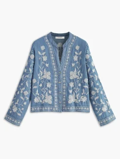 New Elegant V-Neck Embroidery Shirt Denim|Tops