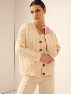 Best Elegant V-Neck Ribbed Cable Cardigan Cardigans|Sweaters & Cardigans