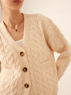 Best Elegant V-Neck Ribbed Cable Cardigan Cardigans|Sweaters & Cardigans