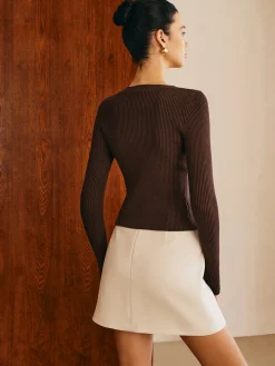 Elegant Wave Trim Slim Knit Top Sweater Tops|Sweaters & Cardigans