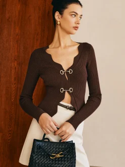 Elegant Wave Trim Slim Knit Top Sweater Tops|Sweaters & Cardigans