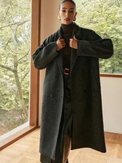 Outlet Elegant Wool-Blend Long Coat Outerwear|Coats