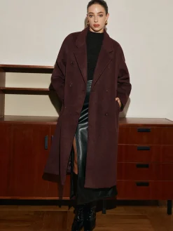 Outlet Elegant Wool-Blend Long Coat Outerwear|Coats