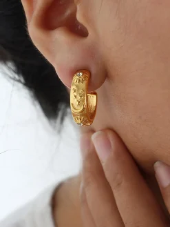 Sale Embossed Pattern Zircon Hoop Earrings Earrings|Accessories