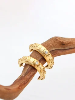 Sale Embossed Pattern Zircon Hoop Earrings Earrings|Accessories