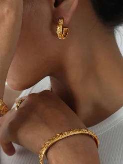 Sale Embossed Pattern Zircon Hoop Earrings Earrings|Accessories