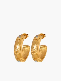 Sale Embossed Pattern Zircon Hoop Earrings Earrings|Accessories