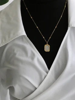 Embossed Rose Square Pendant Necklace Necklaces|Accessories