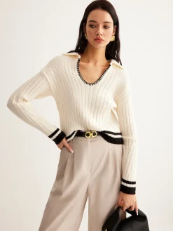 Sale Embroidered Contrast Trim Cozy Sweater Sweater Tops|Sweaters & Cardigans