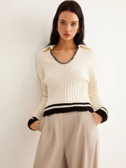 Sale Embroidered Contrast Trim Cozy Sweater Sweater Tops|Sweaters & Cardigans