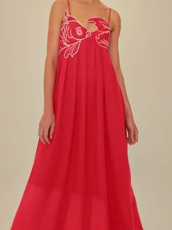 Sale Embroide Fish Spaghetti Strap Midi Dress Black Dresses|Vacation Dresses
