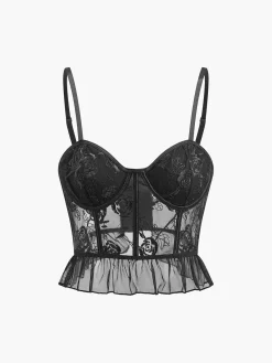 Best Embroidered Floral Ruffle Lace Cami Top Tops