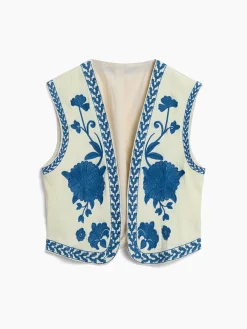 Discount Embroidered Floral Vest Outerwear|Vests