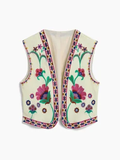 Discount Embroidered Floral Vest Outerwear|Vests
