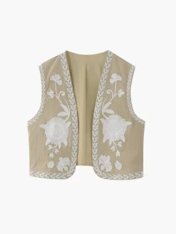 Discount Embroidered Floral Vest Outerwear|Vests