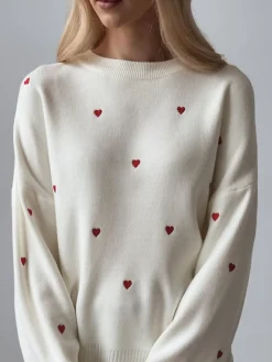 Online Embroidered Heart Oversized Knit Sweater Sweater Tops|Sweaters & Cardigans