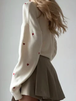Online Embroidered Heart Oversized Knit Sweater Sweater Tops|Sweaters & Cardigans