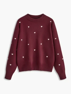 Online Embroidered Heart Oversized Knit Sweater Sweater Tops|Sweaters & Cardigans