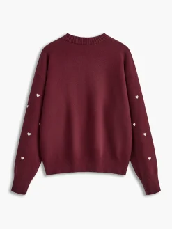 Online Embroidered Heart Oversized Knit Sweater Sweater Tops|Sweaters & Cardigans