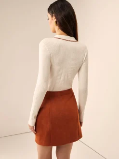 Discount Embroidered Trim Button Lapel Knit Top Sweater Tops|Sweaters & Cardigans