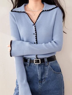 Sale Embroidered Trim Lapel Cardigan Cardigans|Sweaters & Cardigans