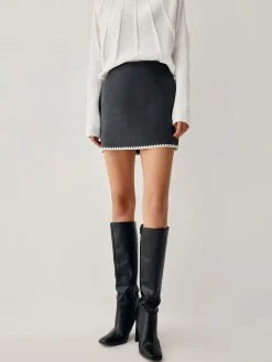 Discount Embroidered Trim Mini Skirt Long Sleeve Sets|Skirts